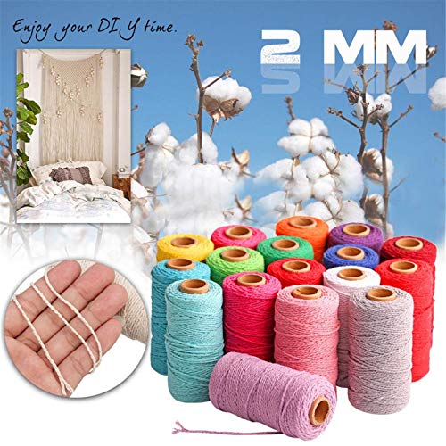 Macrame Cotton Cord 2mm 109 Yard Cotton Rope Colored Craft Cord for DIY Crafts Plant Hangers (Light Blue)