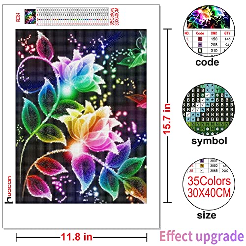 Huacan Flowers Diamond Painting Kits, Full Square Drill Diamond Art Kit for Adults Wall Decor Flower 11.8x15.7in/30x40cm