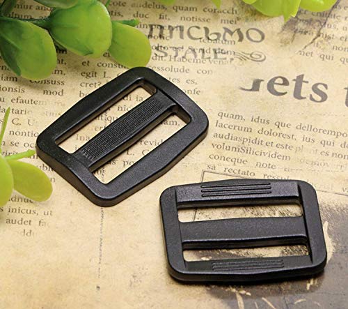 Shapenty 50PCS Black Plastic Tri-Glide Slides Button Bulk Adjustable Webbing Triglides Slider Buckle for Belt Backpack and Bags (Black, 1 Inch)