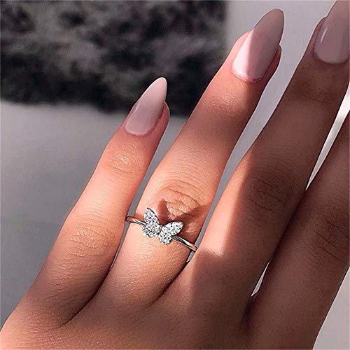 925 Sterling Silver Fashion 18k Gold Butterfly Ring Shiny Cubic Zirconia Anniversary Promise Tail Rings CZ Classic Eternity Engagement Wedding Band Ring for Wome (US Code 7)