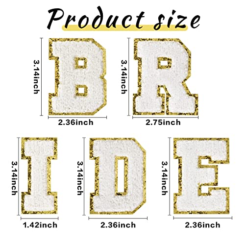 Iron On Letters Patches for Clothing Bride Decorative Repair Chenille Embroidered Patch Personalized Sew for Clothing Repairing Hats Shirts Shoes Jeans Bags Craft