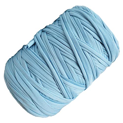T-Shirt Yarn 130 Yards Knitting Yarn Fabric Crochet Cloth Solid Color Tshirt Yarn for Crocheting Beginners DIY Hand Craft Bag Blanket Cushion Projects (Sky Blue)