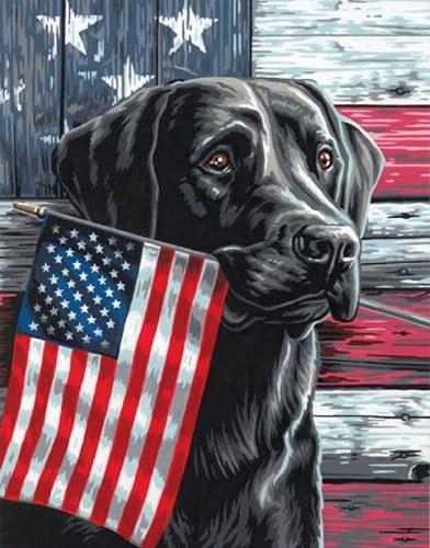 PaintWorks 73-91793 Patriotic Dog Paint by Number Kit for Adults and Kids, 11" x 14", Multicolor, Multi