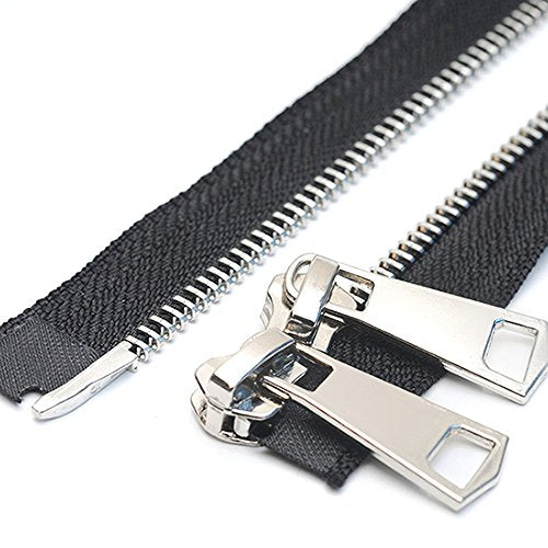 YaHoGa #5 30 Inch 75cm Two Way Separating Jacket Zipper Silver Metal Zippers for Jackets Coats Sewing Crafts (30" TW Silver)