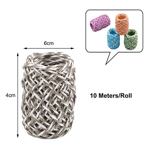 WANDIC 24 Rolls Raffia Paper Ribbons, 8 Colors Natural Twine String Double-Color Ribbon Paper Cords for Craft DIY Gift Box Packing Wrapping Party Decoration