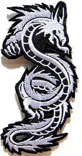 HHO White Chinese Japanese Dragon Patch Embroidered DIY Patches, Cute Applique Sew Iron on Kids Craft Patch for Bags Jackets Jeans Clothes