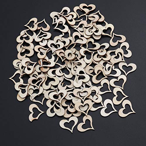 Amosfun Wooden Heart Slice Hollow Love Hanging Tags DIY Craft Embellishments Decoration for Wedding Gift 50Pcs