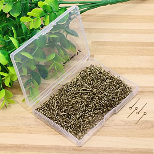 Shapenty 1000PCS Mini Metal Wire Eyepins Beading Small Open Eye Head Pins Needles Bulk for DIY Craft Bead Earring Pendant Necklace Bracelet Keychain Jewelry Charm Finding Making (20mm, Bronze)