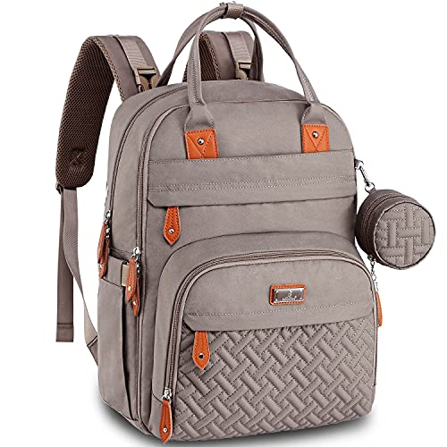 BabbleRoo Diaper Bag Backpack, Nappy Changing Bags Multifunction Waterproof Travel Back Pack with Changing Pad & Stroller Straps & Pacifier Case, Unisex and Stylish (Khaki)