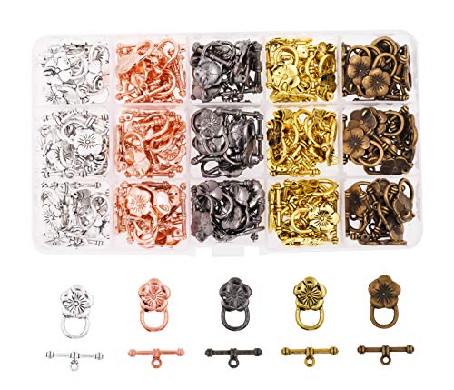 Mandala Crafts 120 Metal Toggle Clasps for Jewelry Making Bulk Set - T-Bar Jewelry Clasp for Necklace Closure Toggle Bracelet Clasps Circle Toggle Clasp Connectors