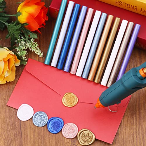 Wax Seal Sticks, Wasole 12 PCS Light Gold Gun Sealing Wax Sticks Beads Rode for Wax Seal Stamp, Great for Wedding Invitations, Cards Envelopes, Gift Wrapping (Light Gold)