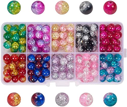 PH PandaHall 400pcs Crackle Glass Beads, 6mm Crystal Beads Round Loose Beads for Summer Beading Fishing Friendship Bracelet Mother's Day Jewelry Making Christmas Tree Ornament 10 Color