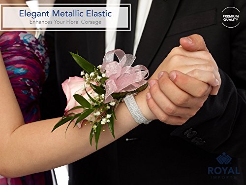 Silver/White Corsage Wrist Bands, Elastic Wristlets for Wedding Prom Flowers, Bulk Pack of 12, by Royal Imports