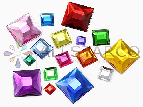 Allstarco KraftGenius 12mm Flat Back Square Acrylic Rhinestones for Jewelry Making and Garment Costume Cosplay Embelishments - 125 Pieces (Assorted Colors)