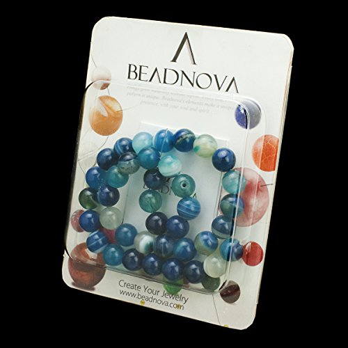 BEADNOVA 8mm Natural Blue Banded Agate Gemstone Round Loose Smooth Beads for Jewelry Making Approx 16 Inch 48~50 pcs Strand