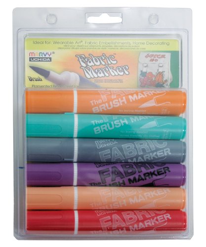 Uchida 722-6B Brush Fabric Marker, Set of 6,Orange,Green,Grey
