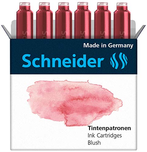 Schneider Ink Cartridge Pastel, Standard Format, Ball Closure, Refill for Fountain and Cartridge Rollerball Pens, Blush Ink, Box of 6 Cartridges (166136)