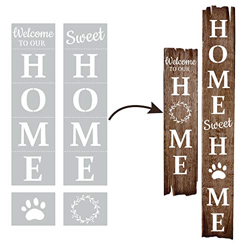 Welcome to Our Home Sweet Home Vertical Stencil for Painting On Wood, Reusable, Washable DYI Stencils, Own DIY Projects and Gifts, Large Letter Stencil, Set of 4 Pieces