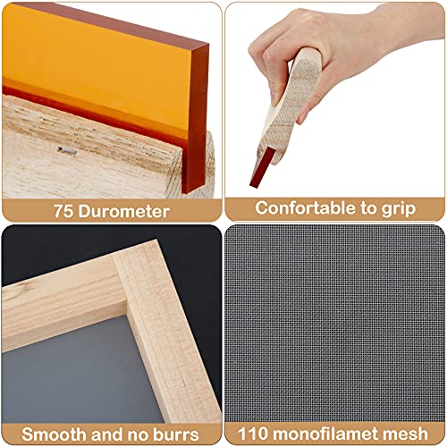 Colovis Screen Printing Frame and Squeegee Kit for Home or Small Business, Include 3 PCS Wooden Screen Printing Frames with Mesh and 2 PCS Screen Printing Squeegees