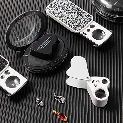 Vetivr 4 Pieces Jewelers' Loupe 30X 60X 90X Illuminated Jewelers Eye Loupe Magnifier Foldable Jewelry Magnifier Loop Magnifying Glass with LED Light for Jewelry Gem Stamp Watch Rock (White and Black)