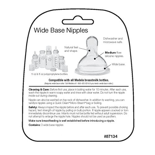 Medela Medium Flow Nipples with Wide Base, 3 Pack, Baby Age 4-12 Months, Compatible with All Medela Breast Milk Bottles, Made Without BPA