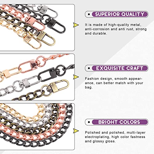 Swpeet 5Pcs Mixed Colors Luxury Fashion 39.4 Inch Replacement Flat Chain Strap with Buckles Set, 0.4” Wide Enough 2.4mm Extra for Metal Shoulder Cross Bag Purse Replacement (Mixed Colors, 39.4 Inch)