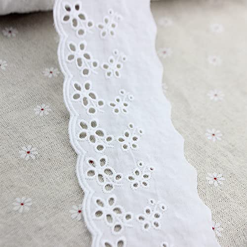 Cotton Lace Trim White Lace Ribbon Eyelet Lace Embroidery Ruffle Lace Trim for Dresses, Baby Clothes, Bag, Pets Clothes (7 Yards, White）…