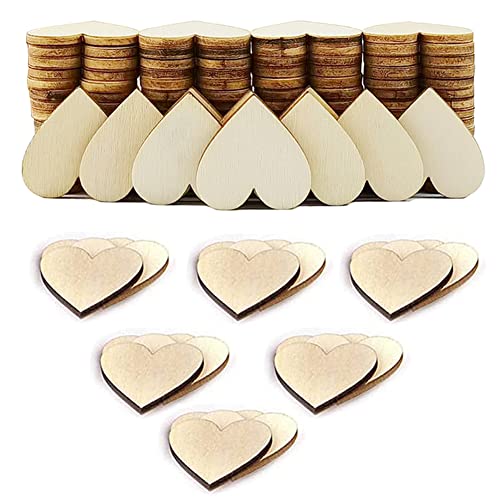 WLIANG 200 Pcs 1 inch Wood Heart Cutouts, Unfinished Blank Wooden Hearts Shapes Wood Slices Tags for Crafts for Wedding Guest Book, Valentine's Day, Thanksgiving, DIY Card Decorations Making