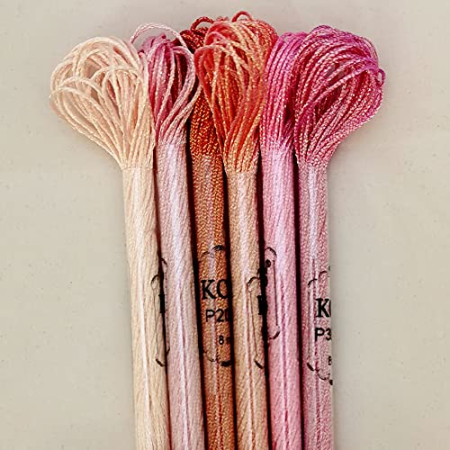 KCS 6-Strand Cross Stitch Metallic Variegated Pearl Shiny Embroidery Floss (6 skeins, Solid Color 8)