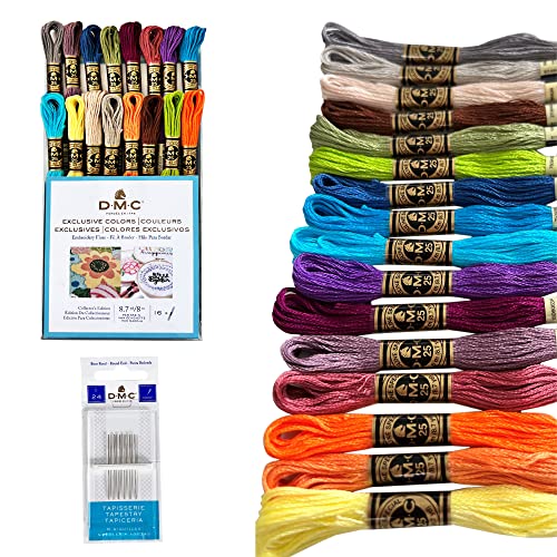 DMC Embroidery Floss, DMC Embroidery Thread Pack,Exclusive Colors,Kit Bundle with Cross Stitch Hand Embroidery Needles Size 24.Premium Supplies for Embroidery String,Yarn Set,DMC Cross Stitch Threads
