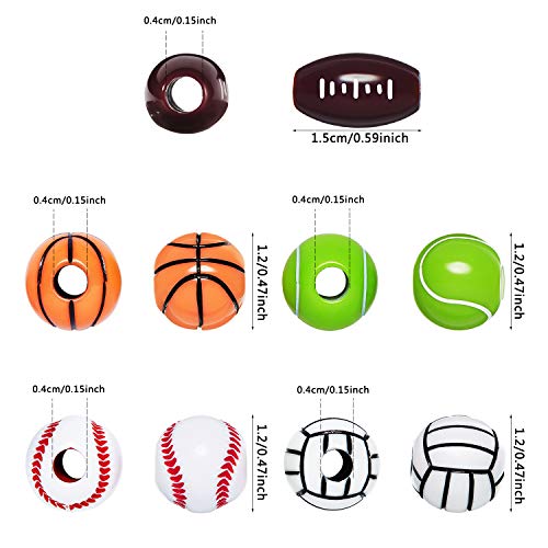 Blulu 250 Pieces Sports Beads Football Beads Basketball Baseball Tennis Volleyball Beads for Jewelry Making Crafts DIY Necklace Bracelet Making Sports Beads