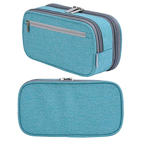 Chelory Big Capacity Pencil Case Large Pencil Bag Pouch 3 Comparments Pen Case Makeup Bag for Boys Girls Middle High College School Adults Office Supplies Stationery Organizer, Light Blue