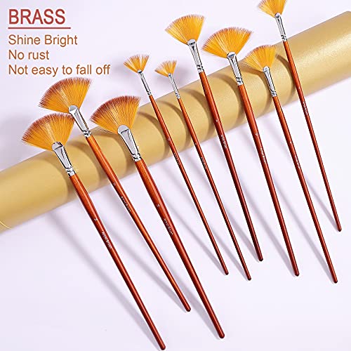 GACDR Fan Paint Brush Set of 9 Pcs, Professional Artist Acrylic Paint Brushes Set with Long Wood Handles Anti-Shedding Nylon Hair for Acrylic Watercolor Oil Painting,Rock Painting