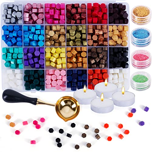 Hoppler 648 Pcs Sealing Wax Kit. Wax Seal Wax In 24 Colors. Wax Seal Kit For Stationary Supplies, Stamps For Crafts, Wax For Stamp Seals, Wax Stamp Kit, Gold Wax Seal Beads, And Sealing Wax Projects