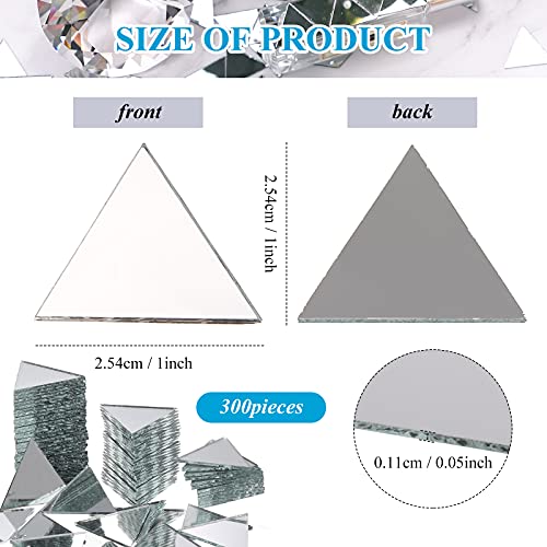 300 Pieces Mirrors Tiles Triangular Small Mirrors Mosaic Mirror Tile DIY Glass for Art Wall Door Home Decorations