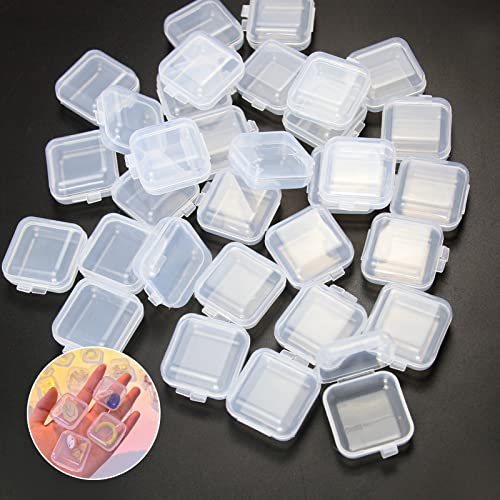 Cenbee 48 Pcs Clear Small Plastic Storage Containers Anti Oxidation Transparent Jewelry Holder for Item Craft, Beads, Pills, Ear Studs, Necklaces,Rings, Case (1.37 x 1.37 0.7 Inches)
