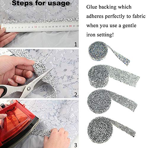 Hahiyo Crystal Rhinestone Ribbon Heat Glue Adhesive Reusable Stretch Bling Mesh Wrap Roll Sparkles 1 Yards 3 cm Ironing Stick 1 Piece Multi-Function for Mirror Jewelry Box Cakes Decorate Arts Crafts