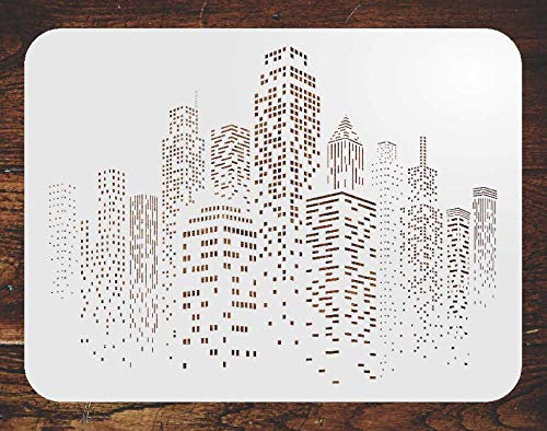 Skyscraper Stencil, 18.5 x 14 inch (M) - Cityscape Skyline City Buildings Stencils for Painting Template