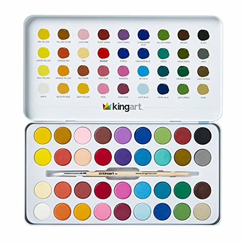 KINGART Watercolor Paint of Unique Colors and Metal Tin Case, Set of 36
