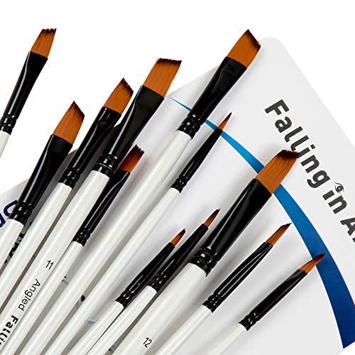 Falling in Art Paint Brushes Set, 12 PCS Nylon Professional Angled Paint Brushes for Watercolor, Oil Painting, Acrylic, Face Body Nail Art, Crafts, Rock Painting