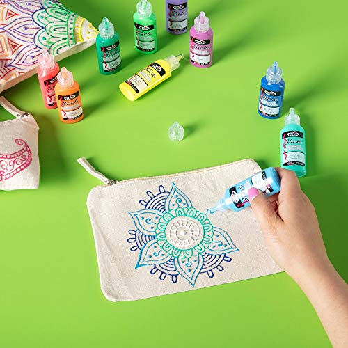 Tulip Dimensional Fabric Paint Big Box, Creative Party Kit, Includes Reusable Plastic Bin, Permanent 3D Paint for Fashion DIYs, Rock Painting, Arts & Crafts, Rainbow Colors, 16-Pack