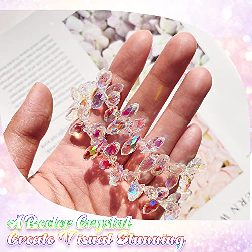 200 Pieces Teardrop Chandelier Crystal Pendants 6 x 12 mm AB Color Rainbow Crystal Beads for Chandelier Jewelry Making DIY Project Earring Necklaces Bracelets