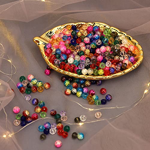 QUEFE 400pcs 8mm Glass Beads for Jewelry Making Bracelets Including 200pcs Faceted Crystal Glass Beads and 200pcs Crackle Lampwork Glass Round Beads Assorted Colors(2 Box)