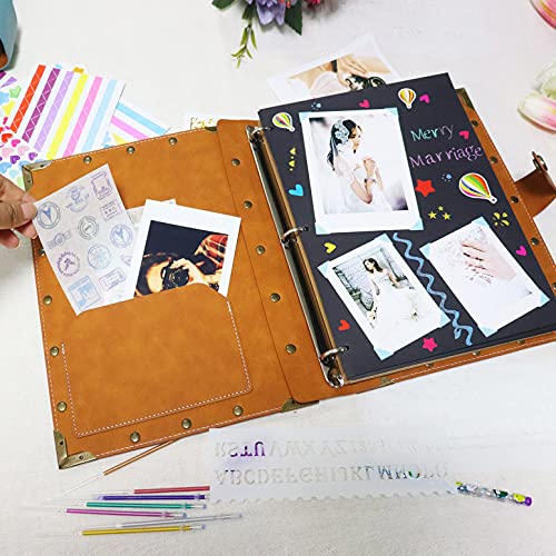 ZEEYUAN DIY Scrapbook Leather Scrap Book Photo Album 80 Pages, 8.5x11 inch Photo Album Vintage Scrapbook Travelling Journal Scrapbook