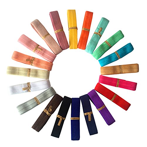 LaRibbons 5/8" Fold Over Elastic Stretch Foldover FOE Elastics for Hair Ties Headbands ( 20 Colors by 1 Yard )