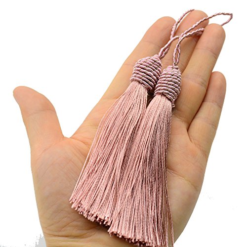 Makhry 20pcs 15.5cm/6 Inch Silky Floss Bookmark Tassels with 2-Inch Cord Loop and Small Chinese Knot for Jewelry Making, Souvenir, Bookmarks, DIY Craft Accessory (Peach Pink)
