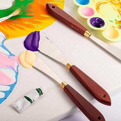 Painting Knife Set Painting Mixing Scraper Stainless Steel Palette Knife Painting Art Spatula with Wood Handle Art Painting Knife Tools for Oil Canvas Acrylic Painting (4 Pieces)