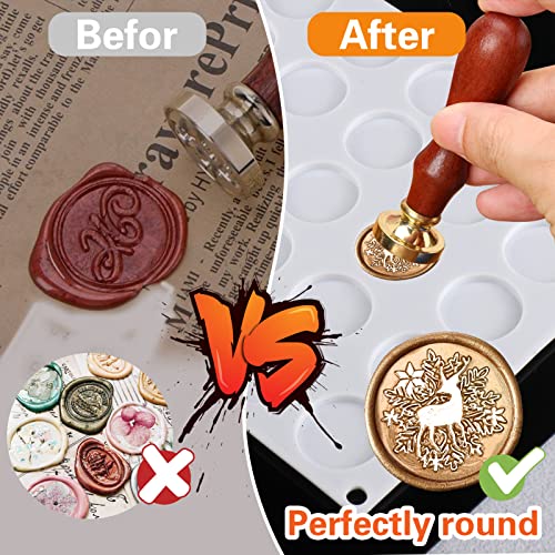 Palksky Wax Seal Mat for Wax Sealing Stamp, 30-Cavity Wax Seal Molds Silicone with 250 PCS Removable Adhesive Dots for DIY Craft Adhesive Waxing