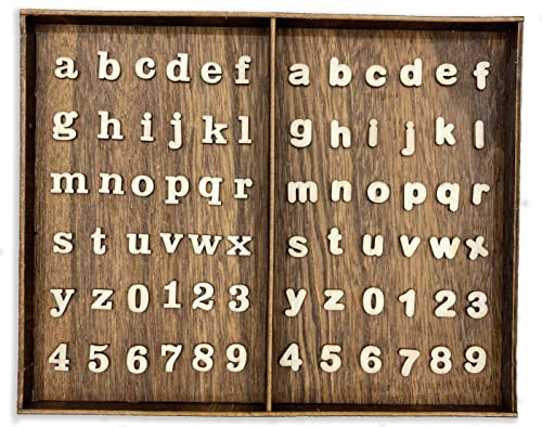 740 Pieces Half Inch Mini Blank Wood Lowercase Letters Unfinished Wooden Numbers with Stained Tray for Scrapbooking DIY Project