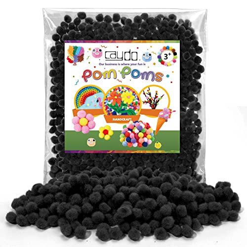 Caydo 500 Pieces 1cm Black Halloween Pom Poms, Mini Craft Pom Poms Balls for Kids DIY Art Creative Crafts Projects Decorations